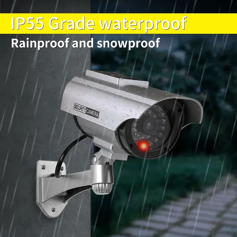 Solar Powered Dummy Fake Security Camera, Anti-Theft Surveillance Camera with Flashing LED Light Outdoor Waterproof Bullet Shape