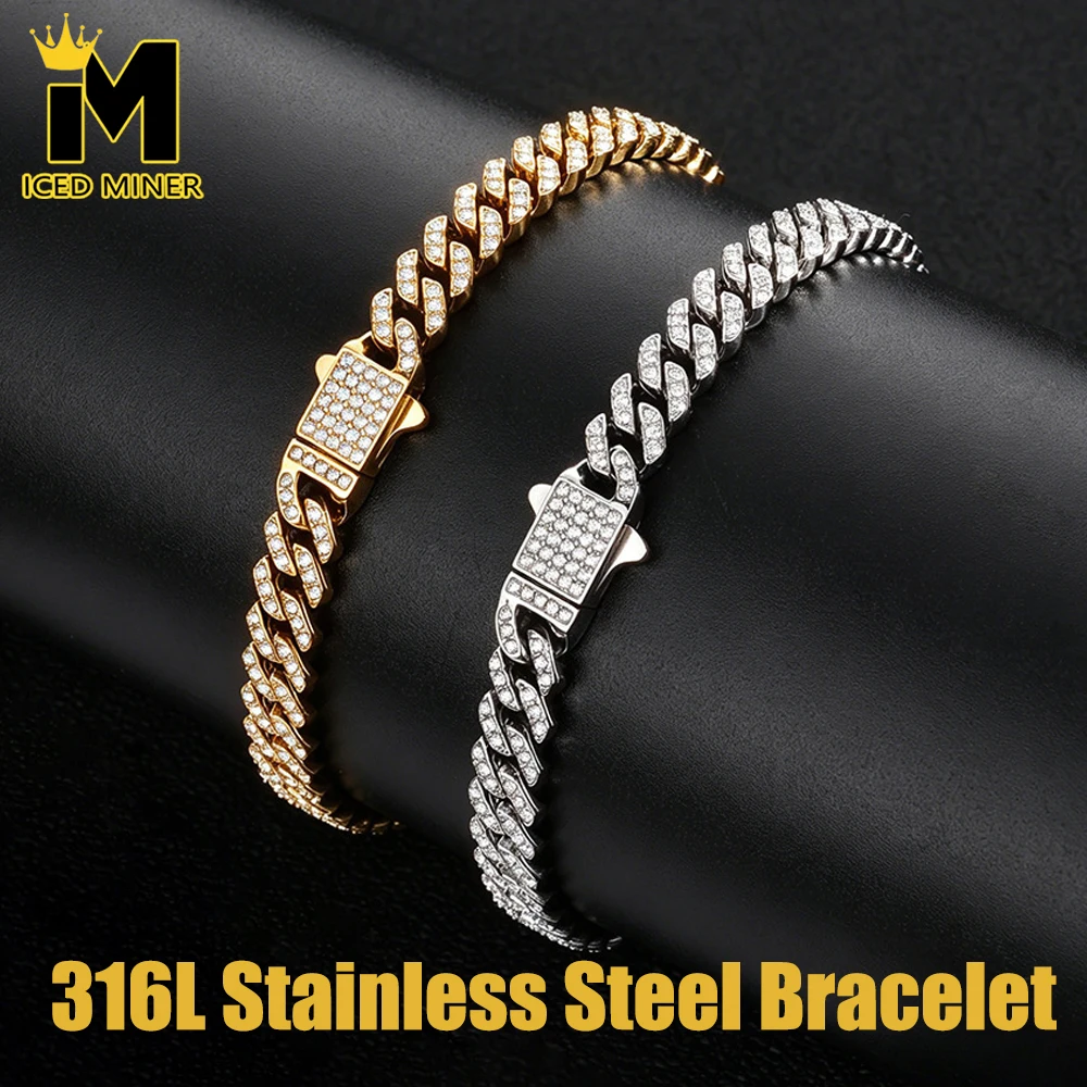 Icedminer 6mm No Fade 316L Stainless Steel Cuban Link Chain Iced Out Necklaces For Men Women Miami Bracelets Hip Hop Jewelry