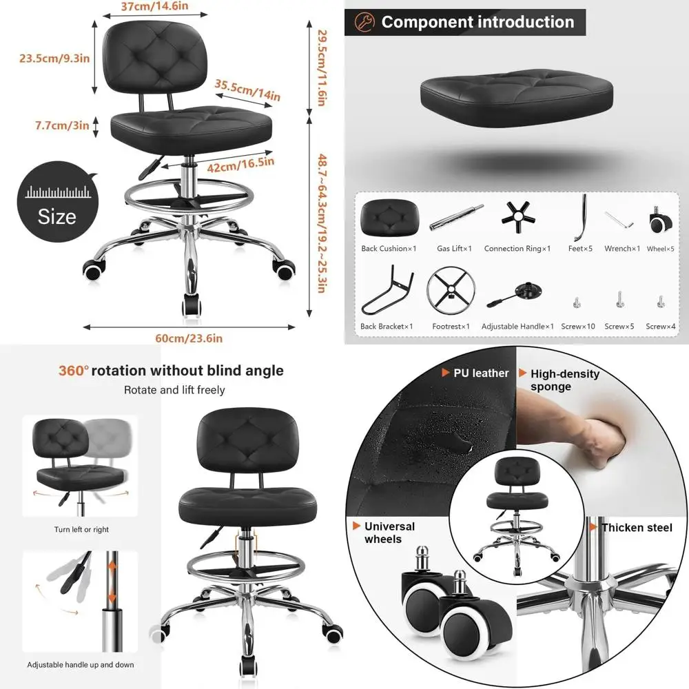 

Регулируемое офисное кресло с поворотным механизмом, колесиками, спинкой и регулировкой высоты для различных рабочих мест (черное)