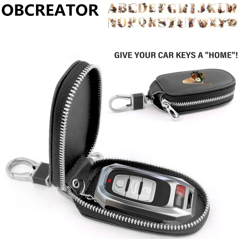 2025 New A-Z letter Car Key Fob Case Leather Car Smart Key fob Holder Car Remote Keychain Bag Universal