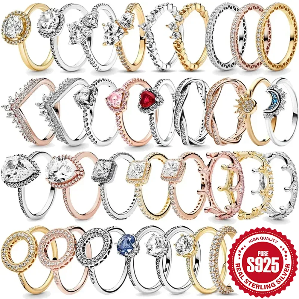 

925 sterling silver classic dazzling crown center ring exquisite ladies light luxury charm ring jewelry gift for lover gift