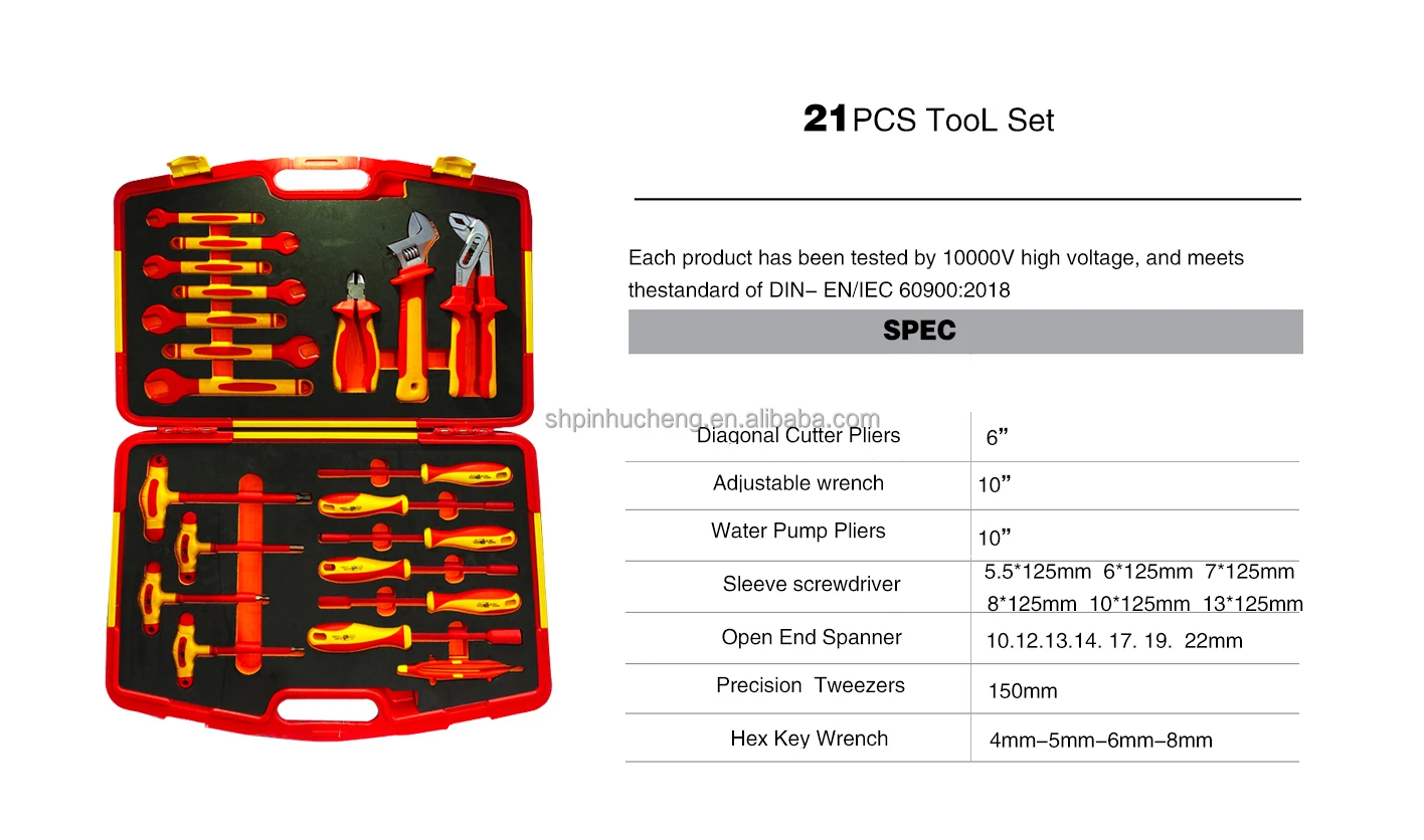 21pcs Auto Repair Tool VDE Insulated Water Pump Pliers 1000V Adjustable Wrench Socket