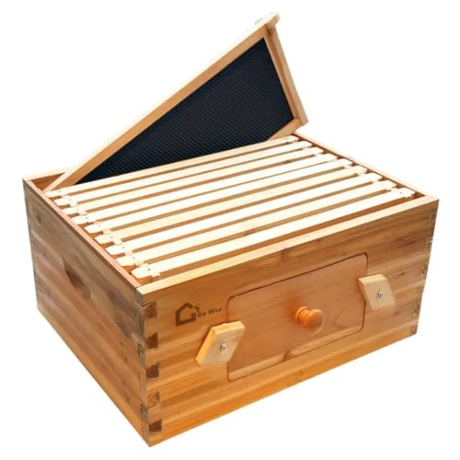 

GarveeLife 10 Frame Langstoth Brood Beehive Bee Dipped In 100% Beeswa Wax Coated Bee Hive with Transparent Acrylic Windows Fram