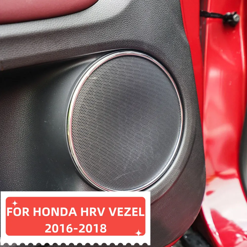 4Pcs Chrome Car Door Stereo Speaker Circle Cover Ring Trim for Honda HR-V HRV Vezel 2016 2017 2018 2019 2020 Accessories