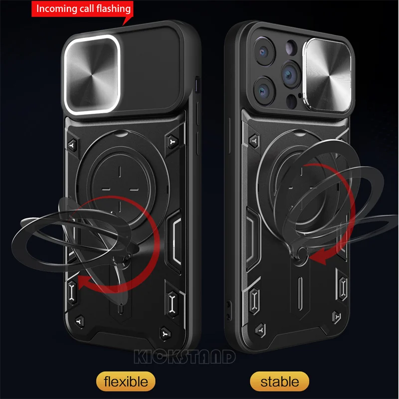 Incoming Call Flashing for Huawei Nova 9SE Honor 50 SE X30i X8A X7A X6S X8 5G Case Hard Sliding Lens Protection Kickstand Cover