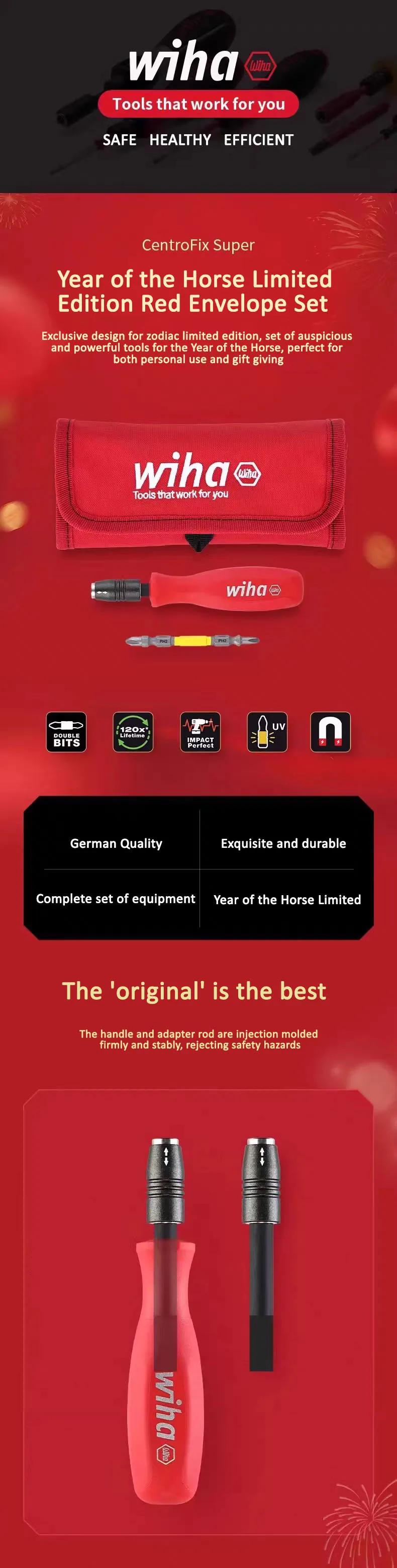 Wiha Year of the Horse Limited Edition Schraubendreher-Set, 3-teilig, Handwerkzeuge, Werkzeugzubehör, Schraubendrehersatz mit Griff 90031C – Detail 1