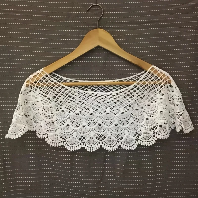 Women Floral Crochet Lace Capelet Shrug Scalloped Off Shoulder Hollow Knit Wedding Dress Layering Shawl Collar Cover Up