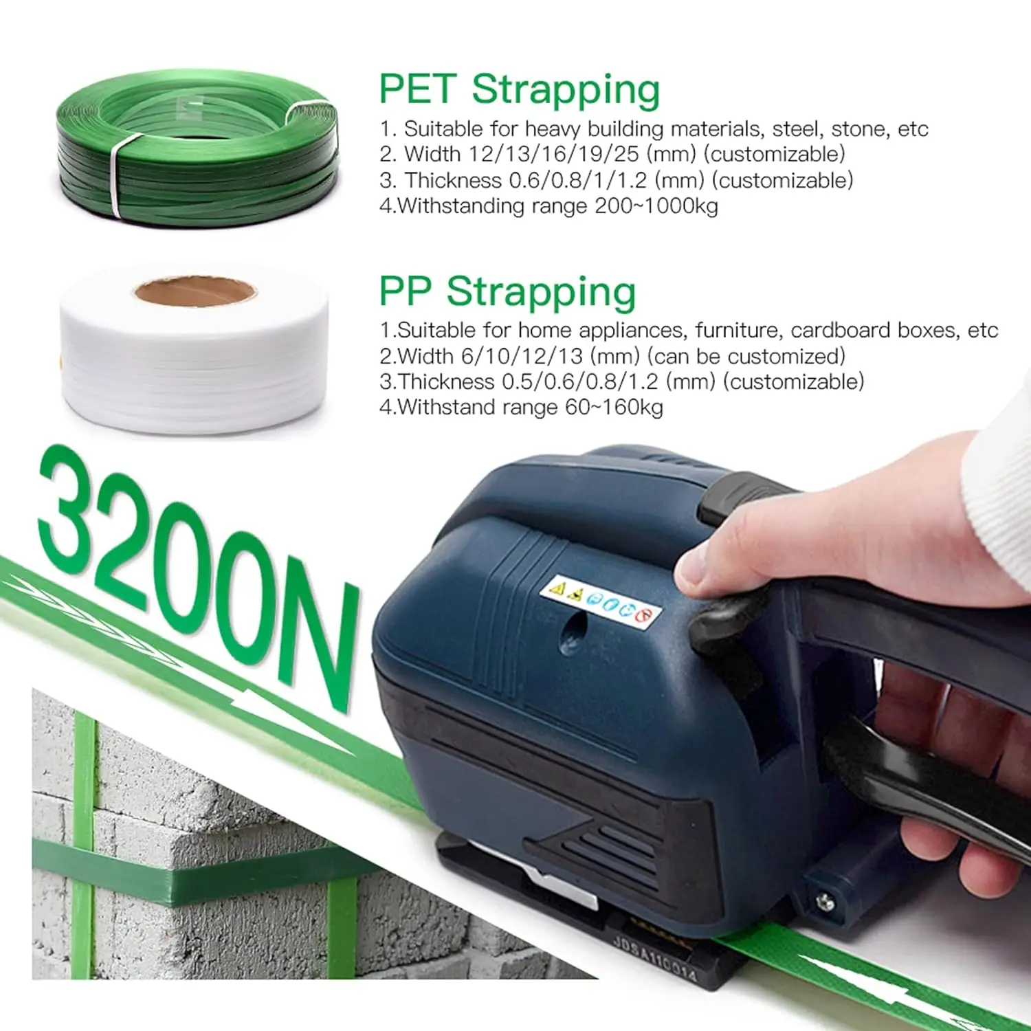 Upgraded Portable V2 Electric Strapping Machine 3200N Battery Powered Automatic Banding PackageTool for 13-16mm PET PP Belt