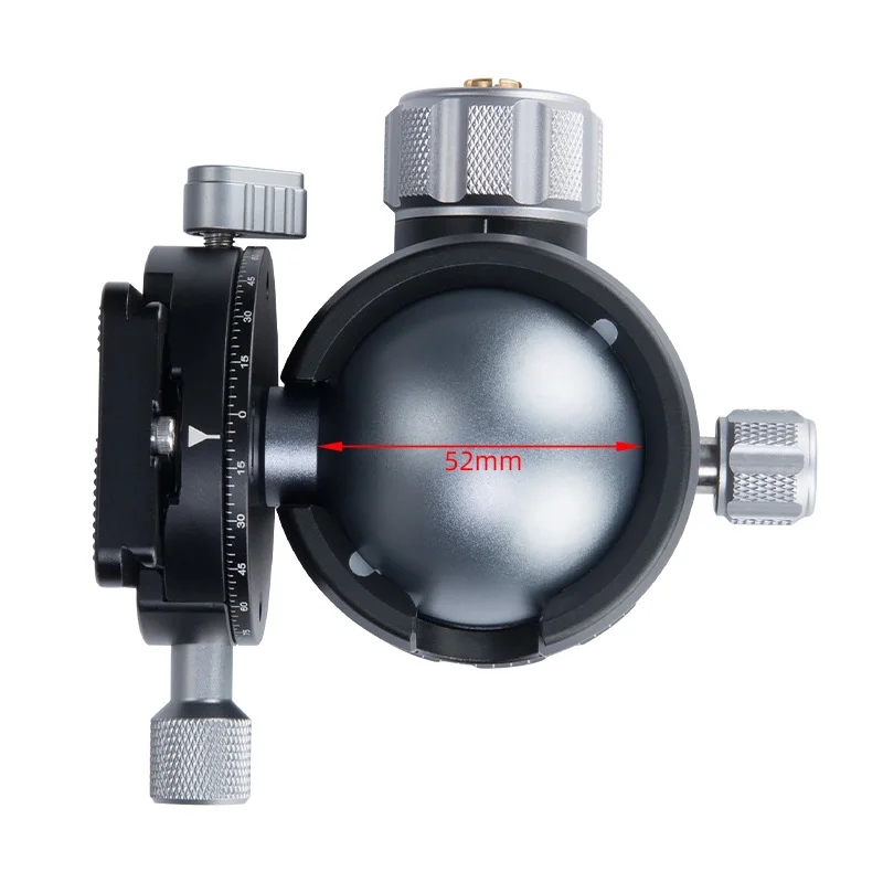 Low Profile Tripod Head Universal Panoramic Ballhead for Camera Metal 52mm Damped Ball head Mount with extra Quick Release Plate