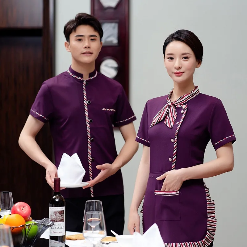 Uniforme de camarero de restaurante chino de verano para mujer, monos de servicio de comida de Hotel, uniforme de camarera de olla caliente, monos de cafetería para hombres y mujeres