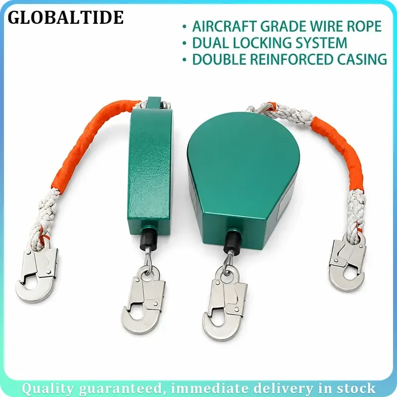 Self Retracting Lifeline 330lbs Fall Arrester Dual Swivels Alloy Steel Hook Flame Retardant Steel Wire Rope Fall Protection