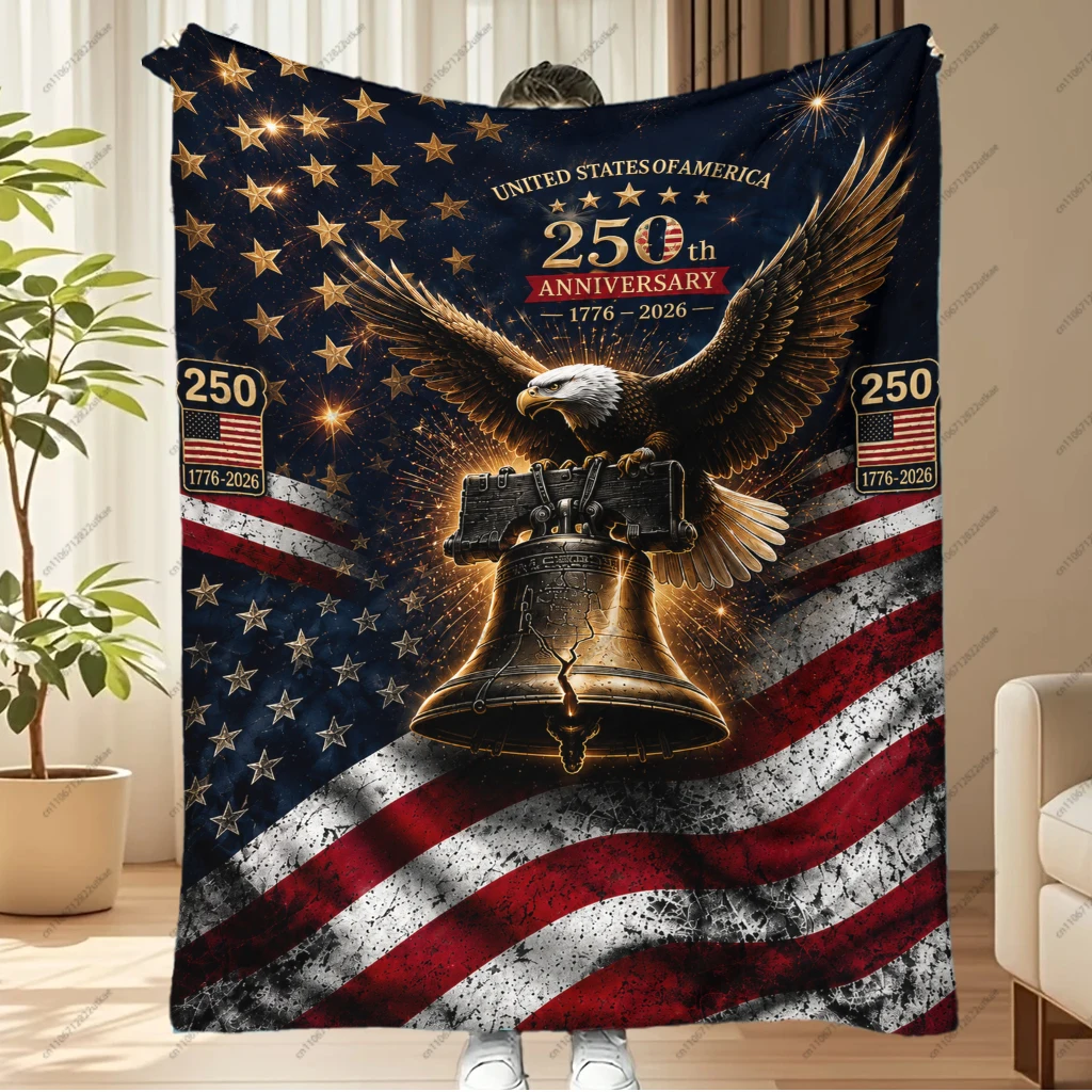 USA 250th Anniversary Eagle Liberty Bell American Flag Flannel Blanket Patriotic Throw Blanket 1776-2026