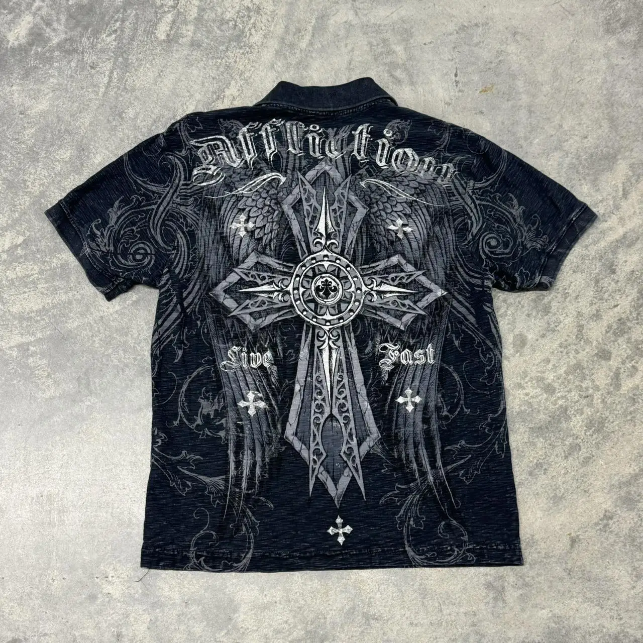 Affliction Men Polo Shirt Skull Graphic Harajuku Round Neck Oversized T-Shirt Short Sleeve Tops Gothic Street Wear Clothing