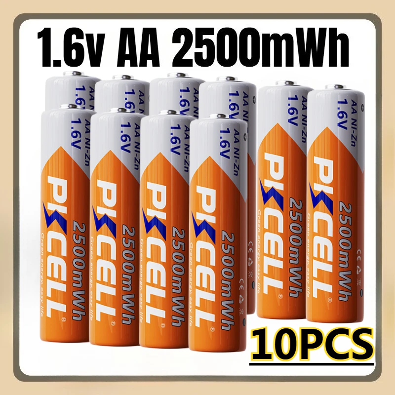 

10 шт., 1,6 В, 2500 МВтч, PKCELL AA, никель-цинковая аккумуляторная батарея, батареи для игрушечного фонарика, камеры