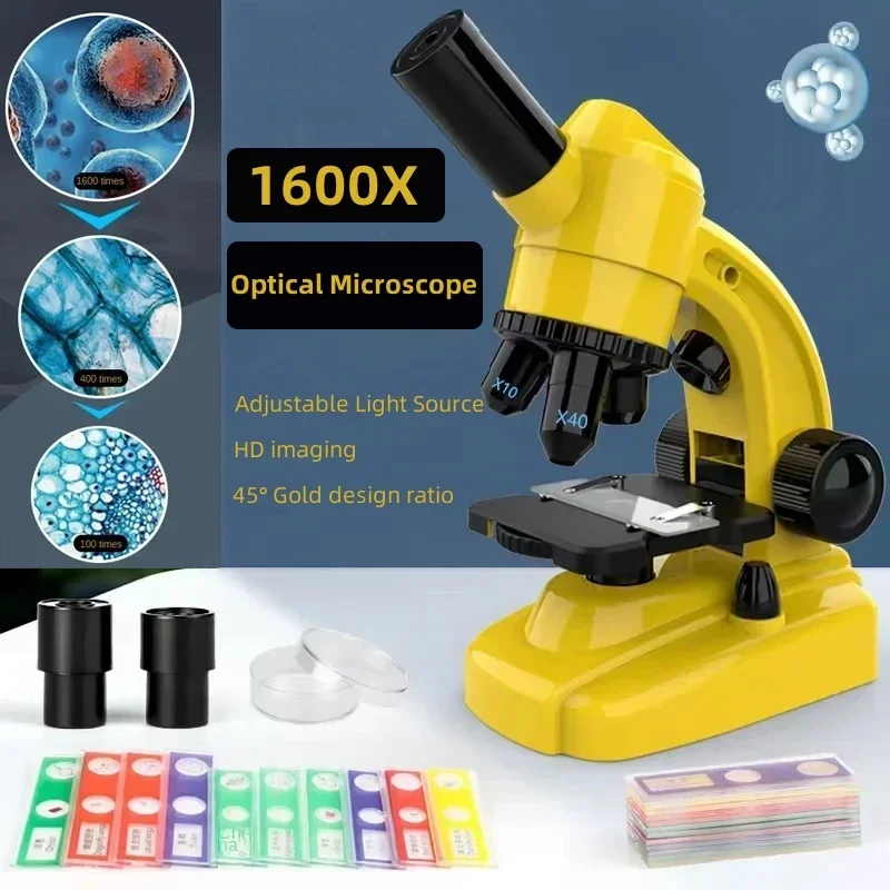 1600X LED Lab Microscope Kit Biology Children Microscope for School Boy Home Science Educational Toy Students Teaching Gifts