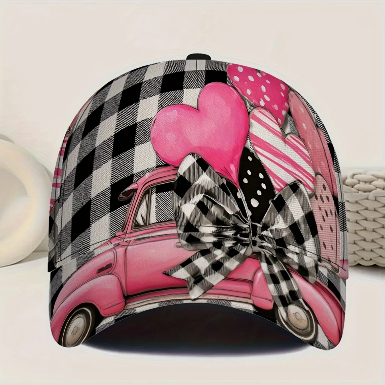 1pc of Valentine'S Day Love Truck Print Baseball Cap - Adjustable Snapback Hat Featuring a Full-Body Vibrant Design, with a Blac