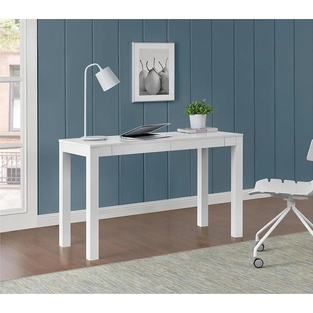 Mesa grande para computador Parsons com 2 gavetas, branca