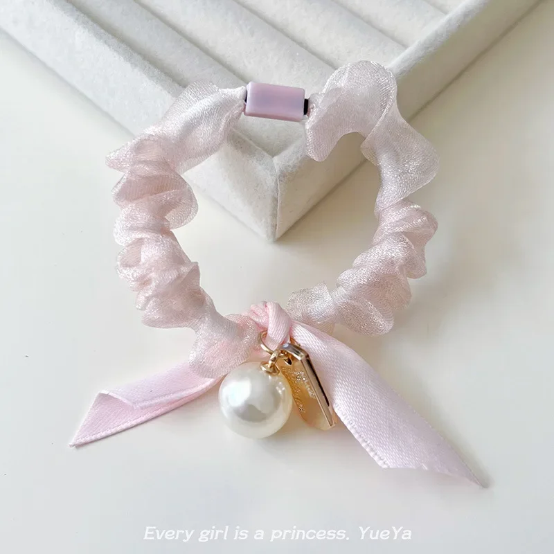 5 Stück, koreanischer Stil, süße Haarreifen mit Schleife, hochelastische Haargummis für Damen und Mädchen, schlichtes Haargummi mit Spitze, Haaraccessoires. – Detail 5