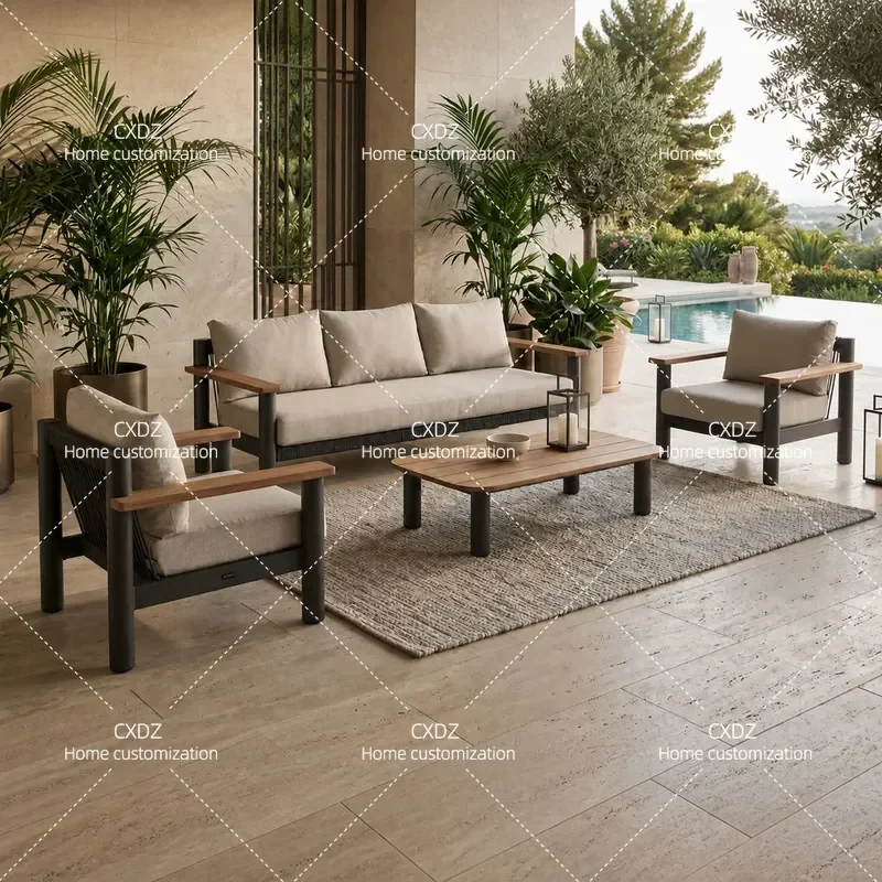 Outdoor Aluminum Alloy Sofa Set Waterproof Sunproof Leisure Furniture for Courtyard Villa Balcony Garden B&B Hotel