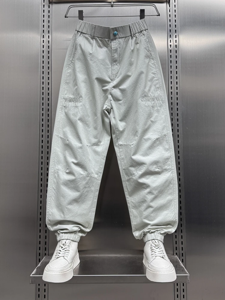 

Мужские повседневные брюки в американском ретро-стиле, свободные, с манжетами, модные брюки-харланы, летняя новинка, молодежные, эластичные, в стиле рабочей одежды.