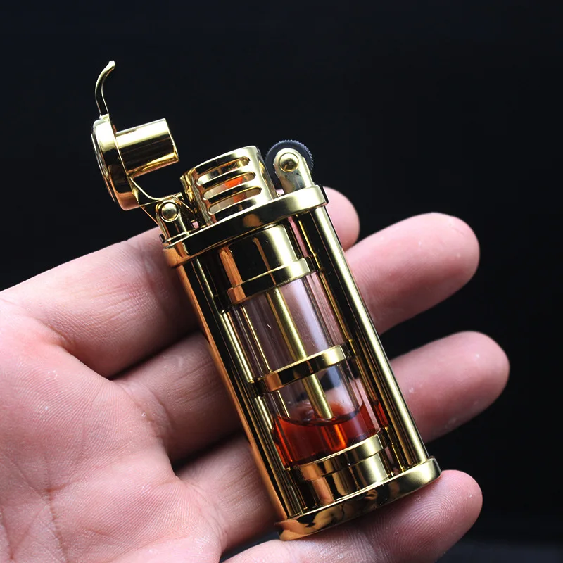 

Zorro Oil Lighter with Dust Cover Open Flame Flint Grinding Wheel Fire Starter Transparent Fuel Tank Igniter Gift for Smoking