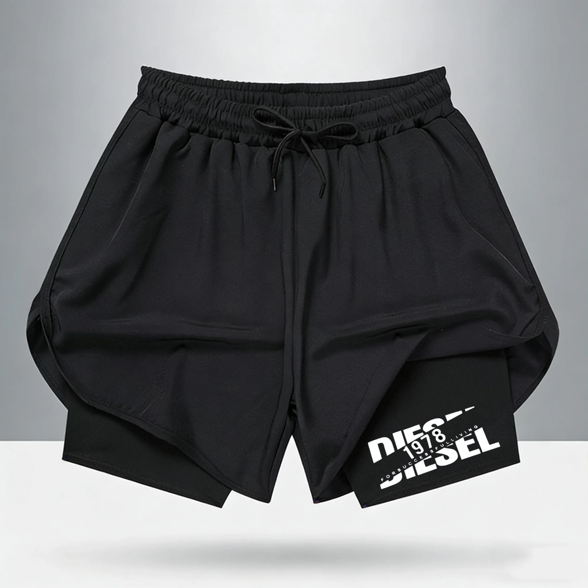 

Diesel 1978 Streetwear 2 in 1 Shorts Men 2026 Summer Quick Dry Athletic Workout Running Shorts with Liner Streetwear