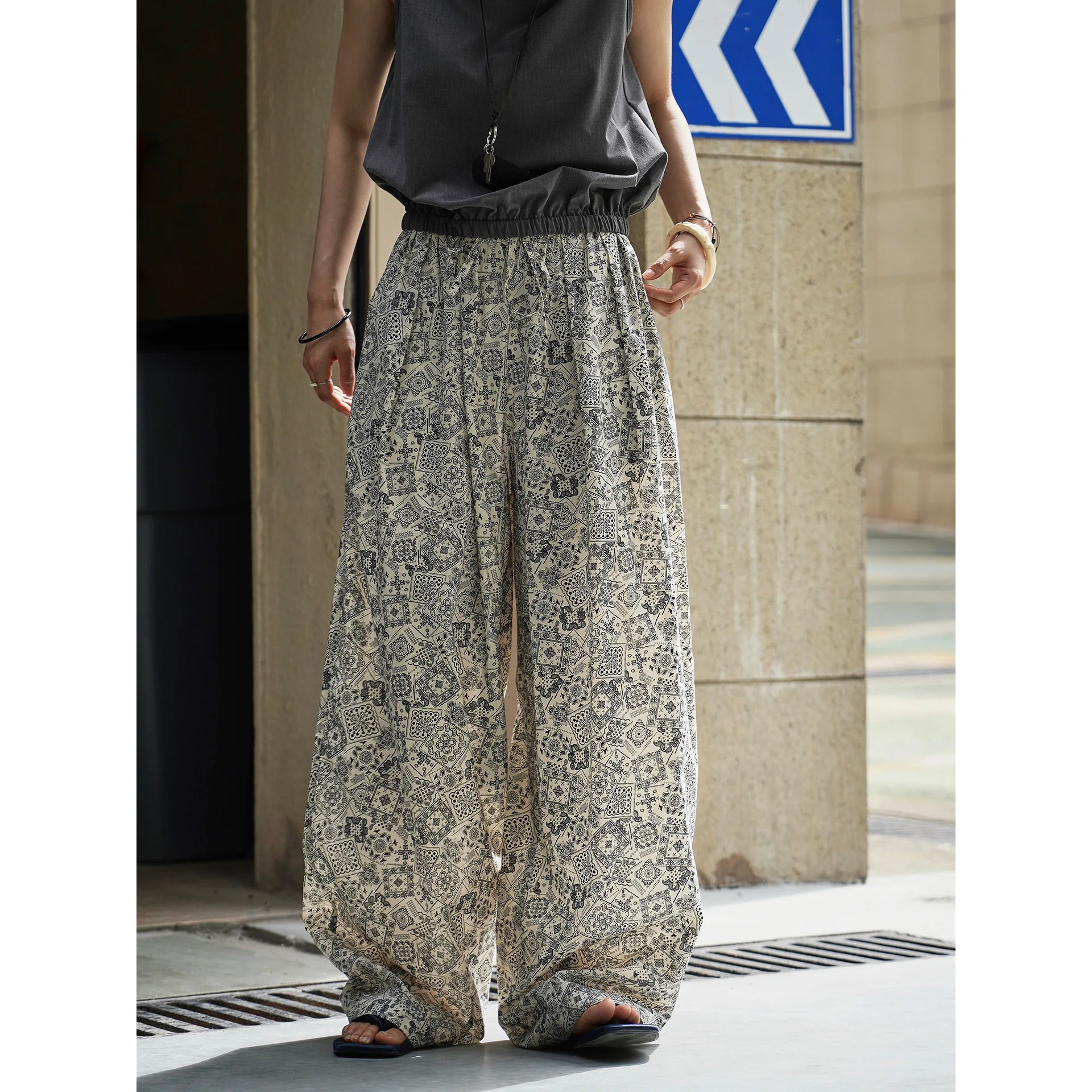 

Autumn Bohemian Wide-leg Pants Draped Floor-length Casual Trousers For Women