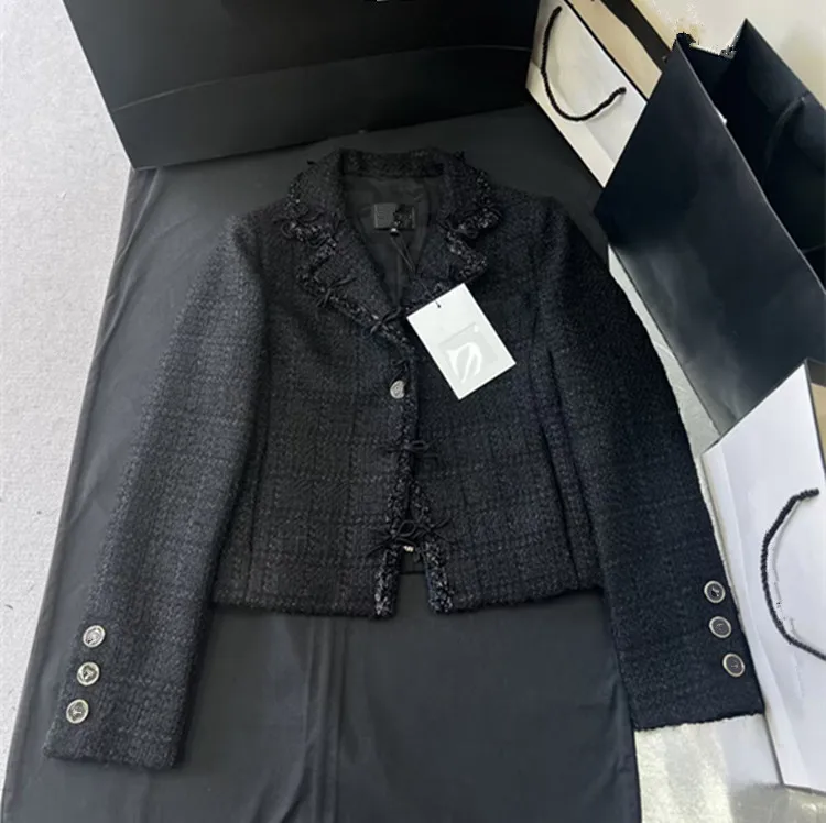Customization European women's fashion 2026 spring new collection Long-sleeved suit collar bow  tweed coat