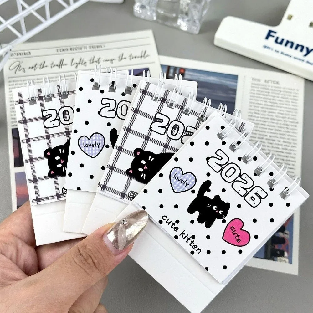 

Creative Mini 2026 Desk Calendar Coil Binding Cartoon Schedule Planner Bow Portable Daily Planner Office School Supplies