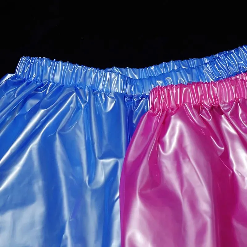 Men Pink Glossy PVC Plastic Shorts Ultra Soft Smooth Silent ABDL Pants Waterproof Loose Adult Baby Diaper Panties Club Party