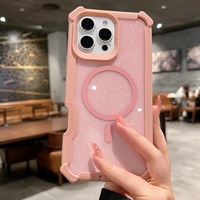 Thickened Silicone Soft Bumper Glitter Magnetic Case For iPhone 11 12 13 14 15 16 Pro Max For Magsafe Transparent Armor Cover