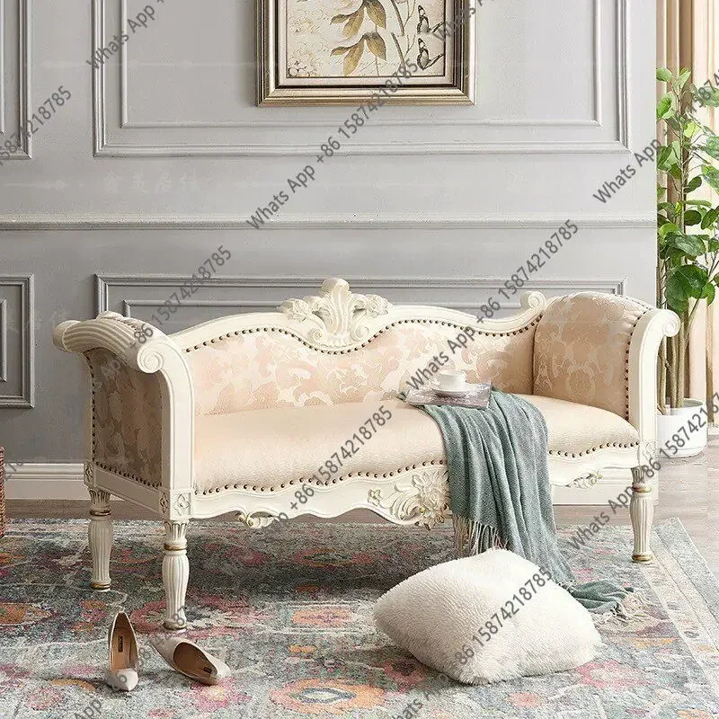 Tt 40 American Solid Wood Foot Stool, European Style Solid Wood Lounge Chair, Bedside Stool, Shoe Change, Long Chair, Chaise Con
