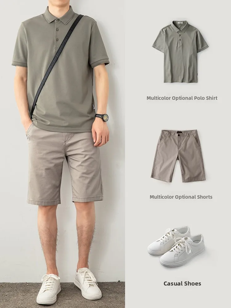 

Летний повседневный комплект из ледяного шелка: футболка с коротким рукавом и свободные тонкие бриджи. Удобная, дышащая, легкая мужская одежда.