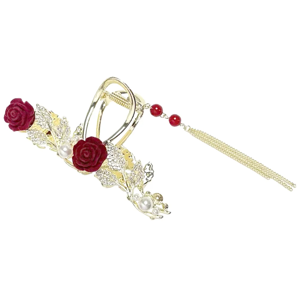 

Rose Claw Clips Large Big Hair Claw Tassel Pearl Decorative Thick Thin Curly Straight Hairstyles Accessories Alloy Back