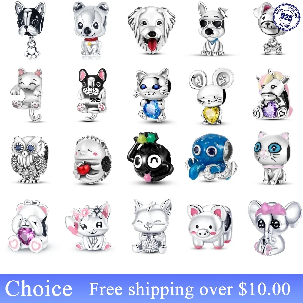 Hot 60 Style Cute Animals Cat Neko Pendant 925 Silver Bead Fit Original Pandora Bracelet Necklace Charm Beads DIY Jewelry Making