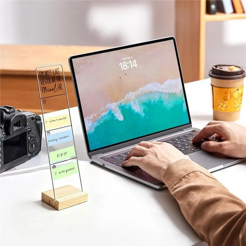 B92B-Reminder Sticky Note Monitor Memo Board With Wooden Base For Efficient Note-Taking