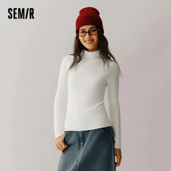 Semir Sweater Women Basic Style High Neck Tight Fit 2024 New Winter Solid Color Pullover Versatile