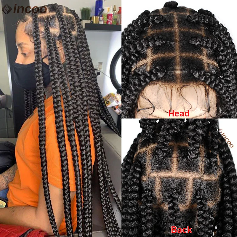 Locs Cornrows Synthetic Full Lace Wig Braided Wigs For Black Women Large Part Box Braid Wig 36 Inches Knotless Jumbo Braids Wigs