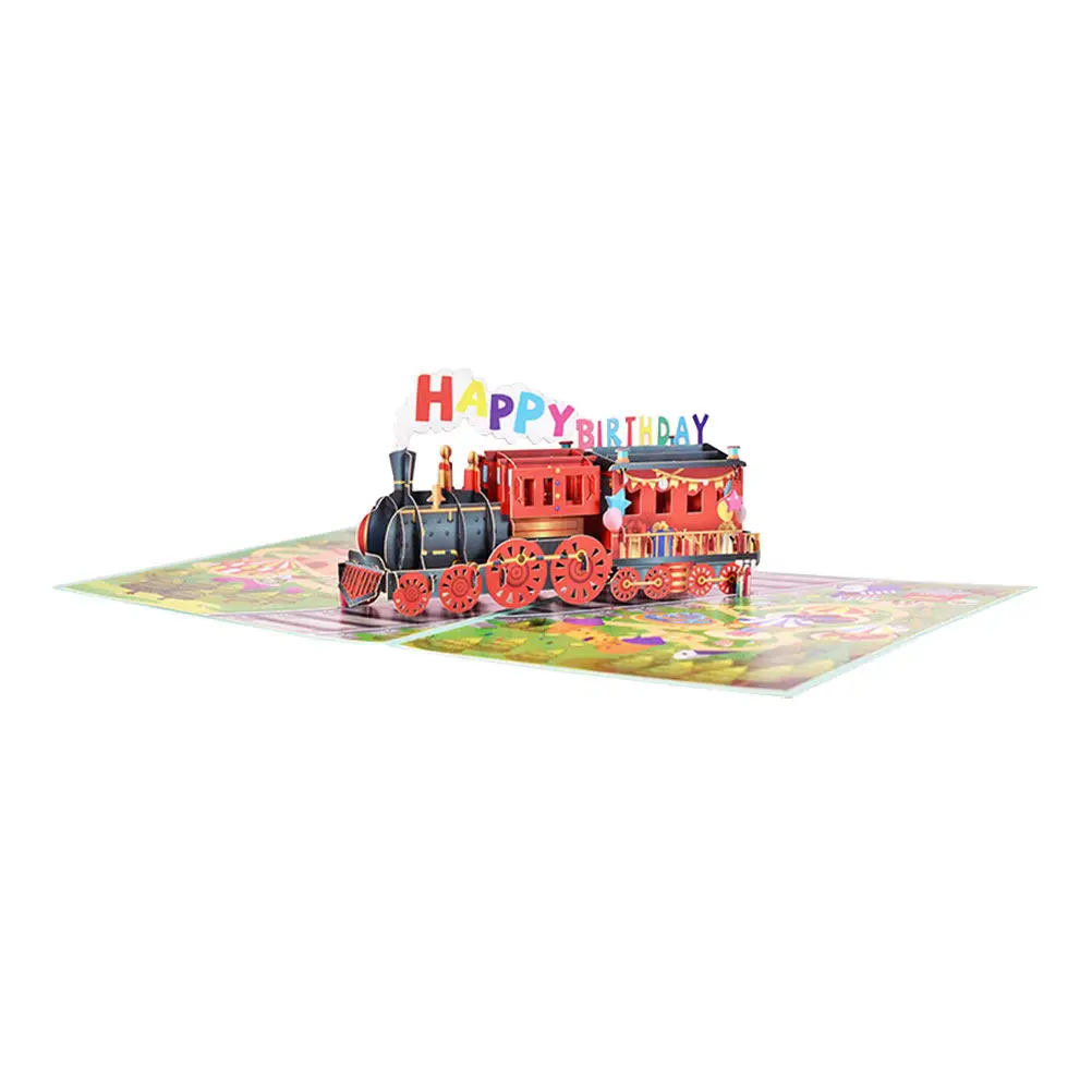 

1Set -Up Train Birthday Greeting Card Handmade Exquisite Paper Card for Kids Adults Creative Decorative Gift with DIY