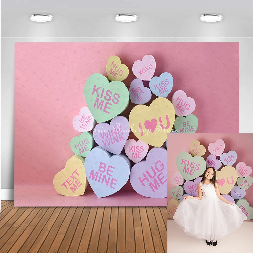 

Candy Heart Theme Photo Background Valentine's Day Adult Kids Portrait Photo Studio Props Pink Wall Photography Backdrop Cloth