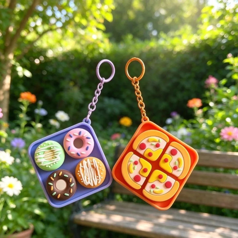 Pendant Food Clicker Keychain Egg 3D Printed Finger Button Keychain Pizza Clicker Calming Keychain Reduce Pressure