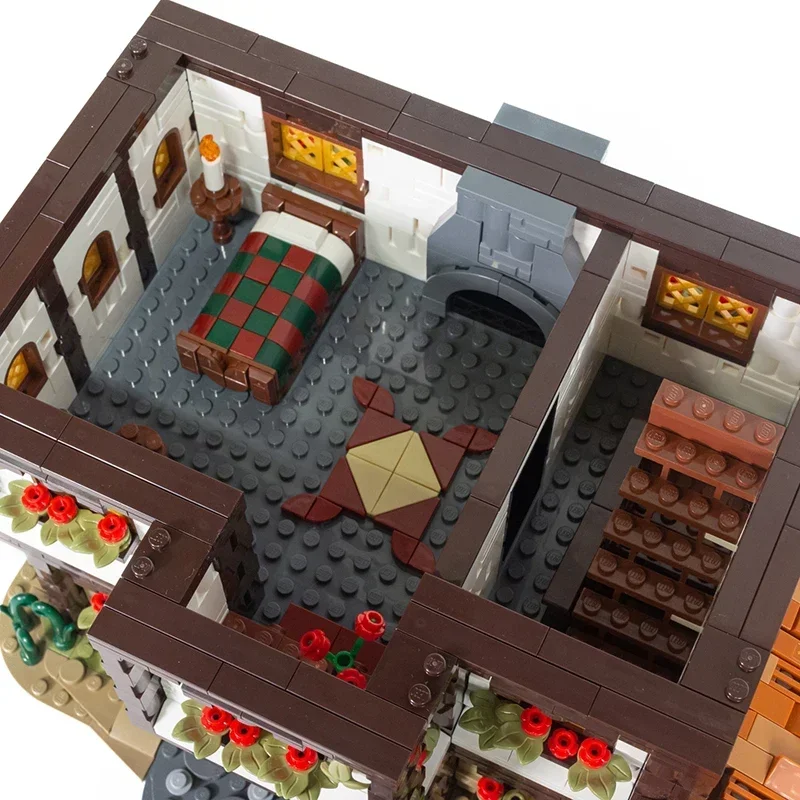 Bloques de construcción Moc, palancas medievales y modelo Inn, tecnología de ladrillo, montaje artesanal, juguete Modular urbano con vista a la calle para