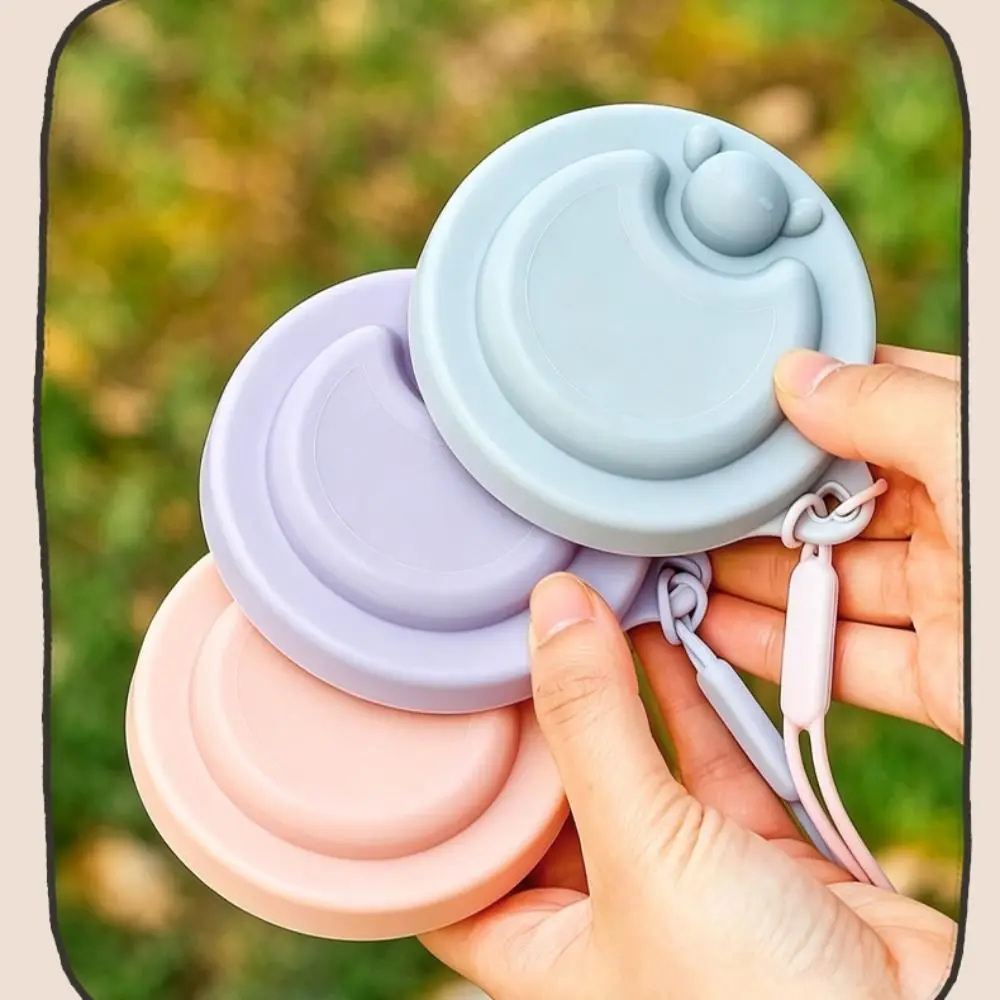 Silicone Collapsible Water Cup Portable Cartoon Bear Lid Folding Water Bottle Leakproof with Wrist Strap Portable Drinking Cup