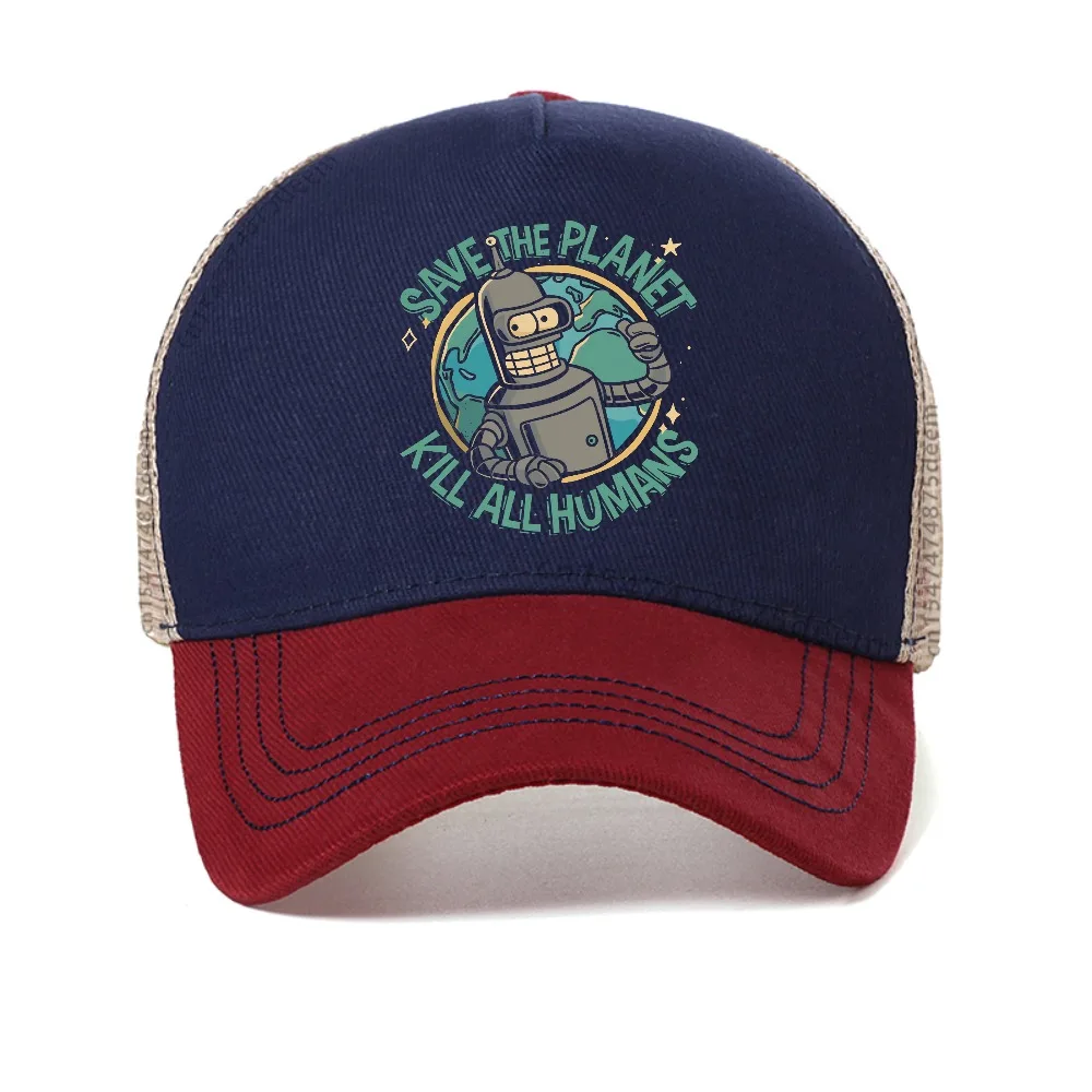 Save The Planet Kill All Humans Futurama Merch Men Women baseball cap fashion Summer Graphic Breathable sun hat mesh trucker hat