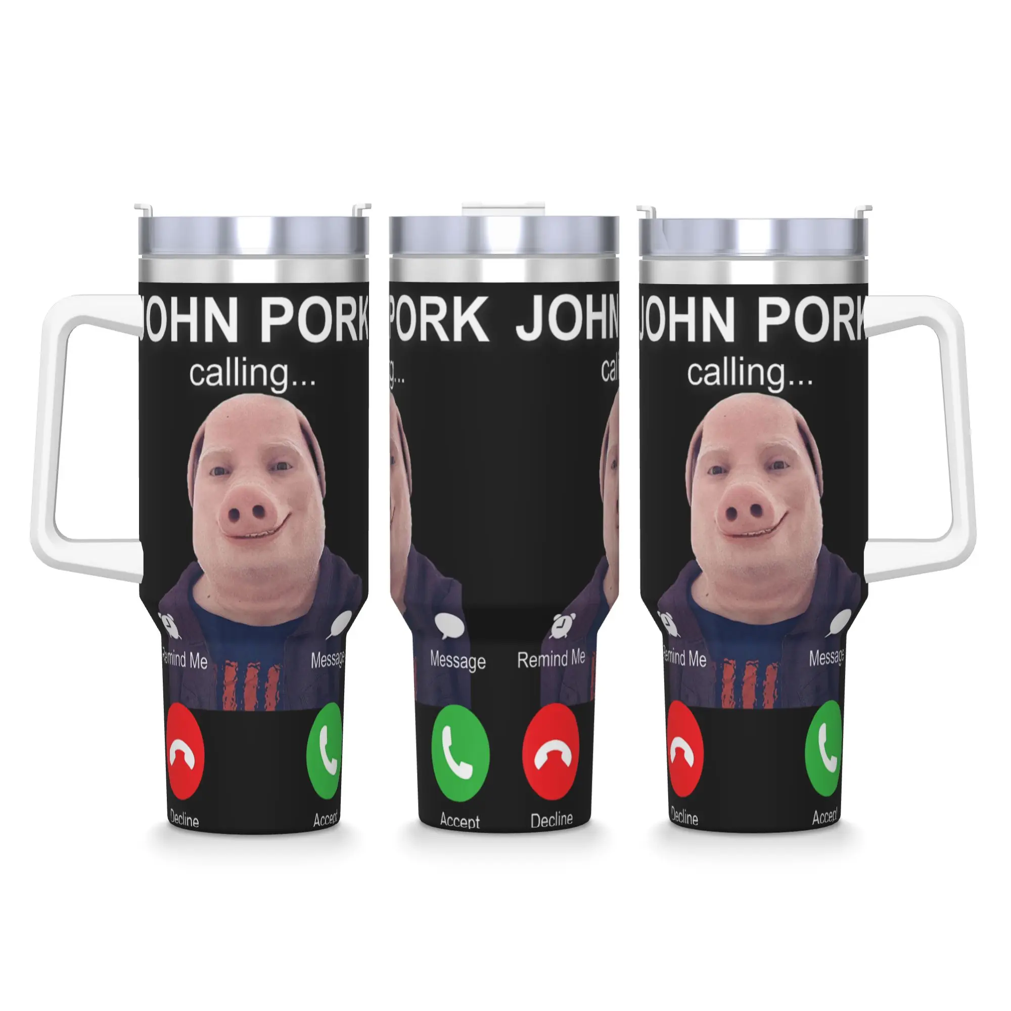 John Pork is Calling Meme Funny Unhinged Brainrot Stainless Steel Tumbler Travel Mugs Cup Coffee Mug Milk Tea Water Bottle