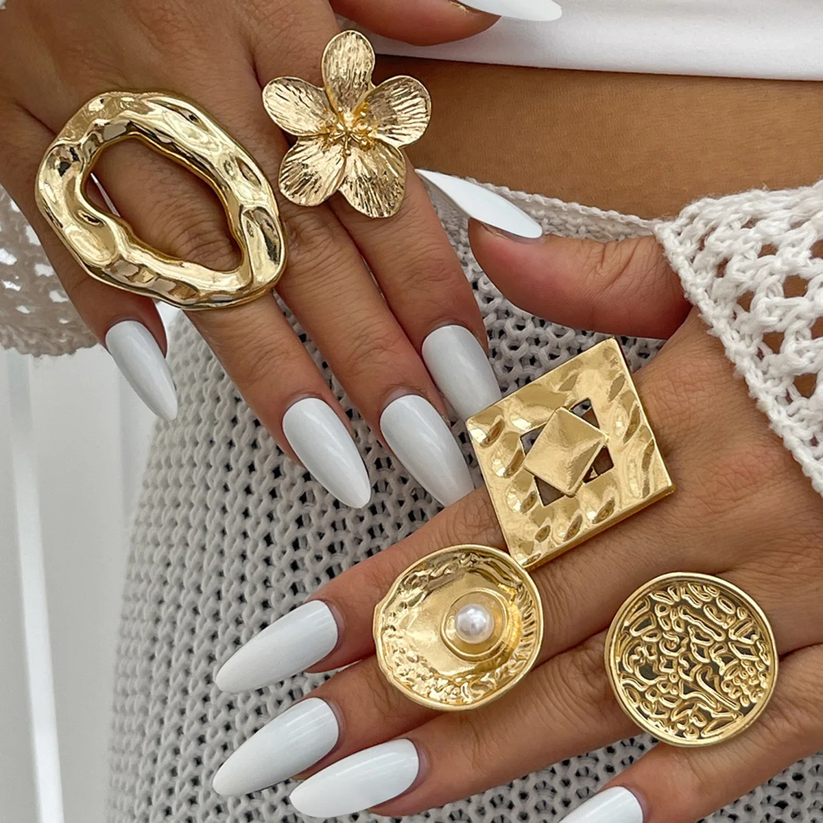 KMVEXO Hip Hop Punk Irregular Metal Rings For Women Men Fashion Hollow Geometric Gold Silver Color Knuckle Joint Ring Jewelry