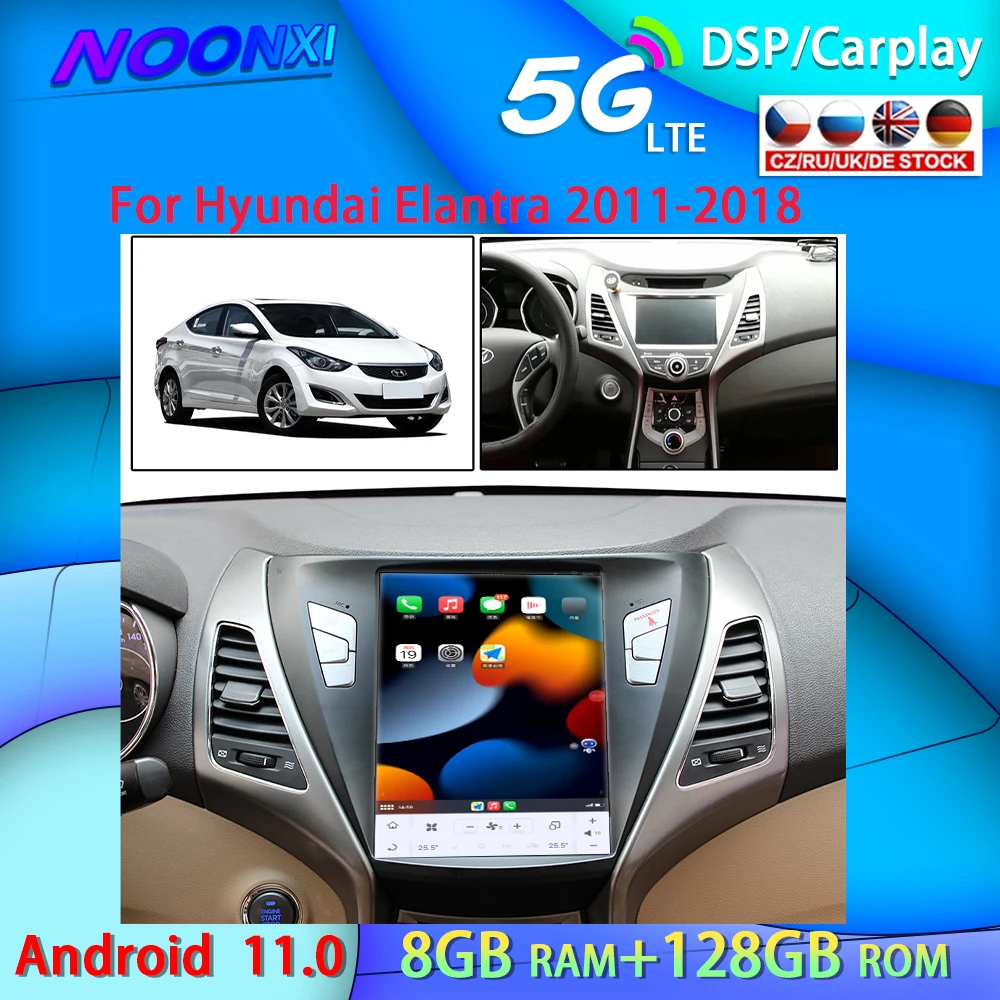 

8G 128G Android 11.0 For Hyundai Elantra 2011-2018 Multimedia Player GPS Navigation Car Radio Stereo Carplay 2 DIN DSP Head Unit