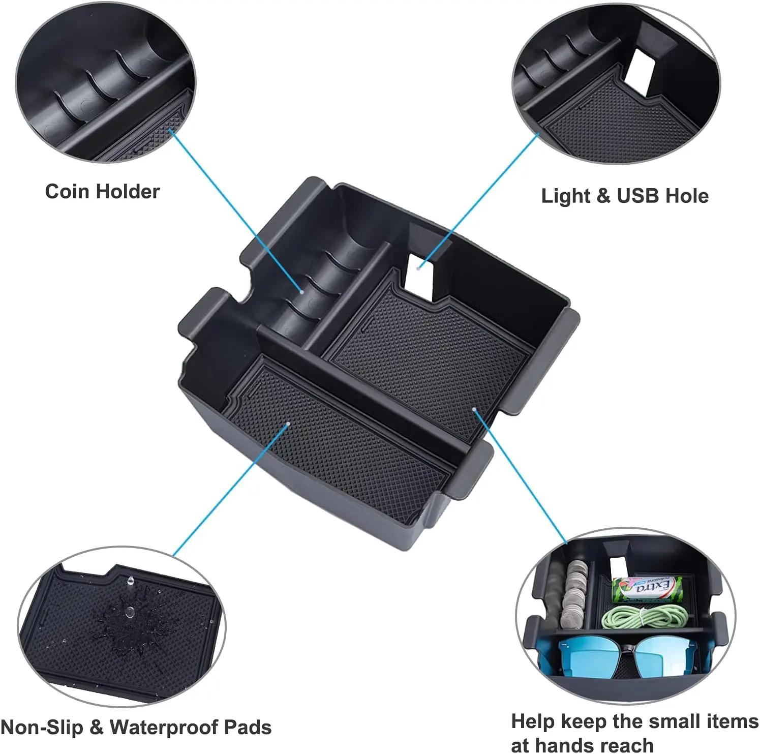 Center Console Organizer Compatible with Jeep Wrangler JL/JLU 2018-2023 2024 Armrest Tray Storage Interior Accessories