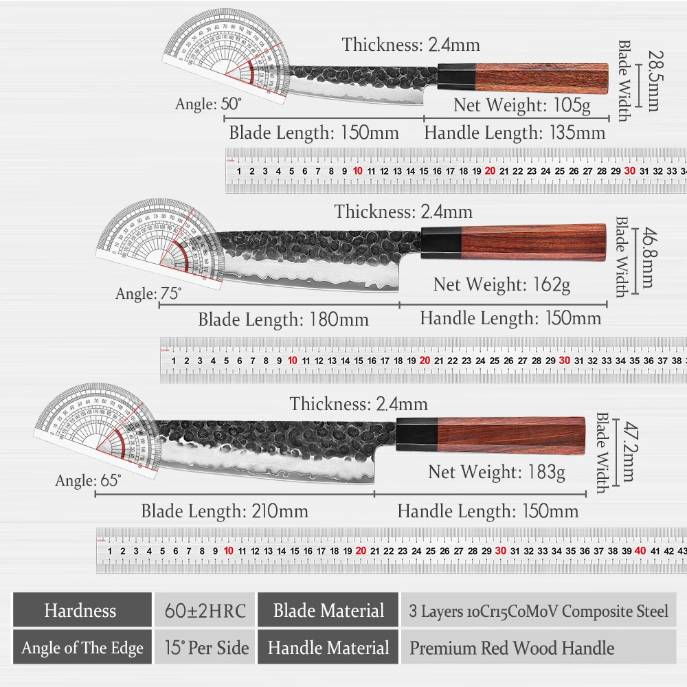 HEZHEN 1-3PC Kitchen Knife Set 3 Layers 10Cr15CoMoV Composite Steel Chef Knives Sharp Santoku Utility Cooking Tools