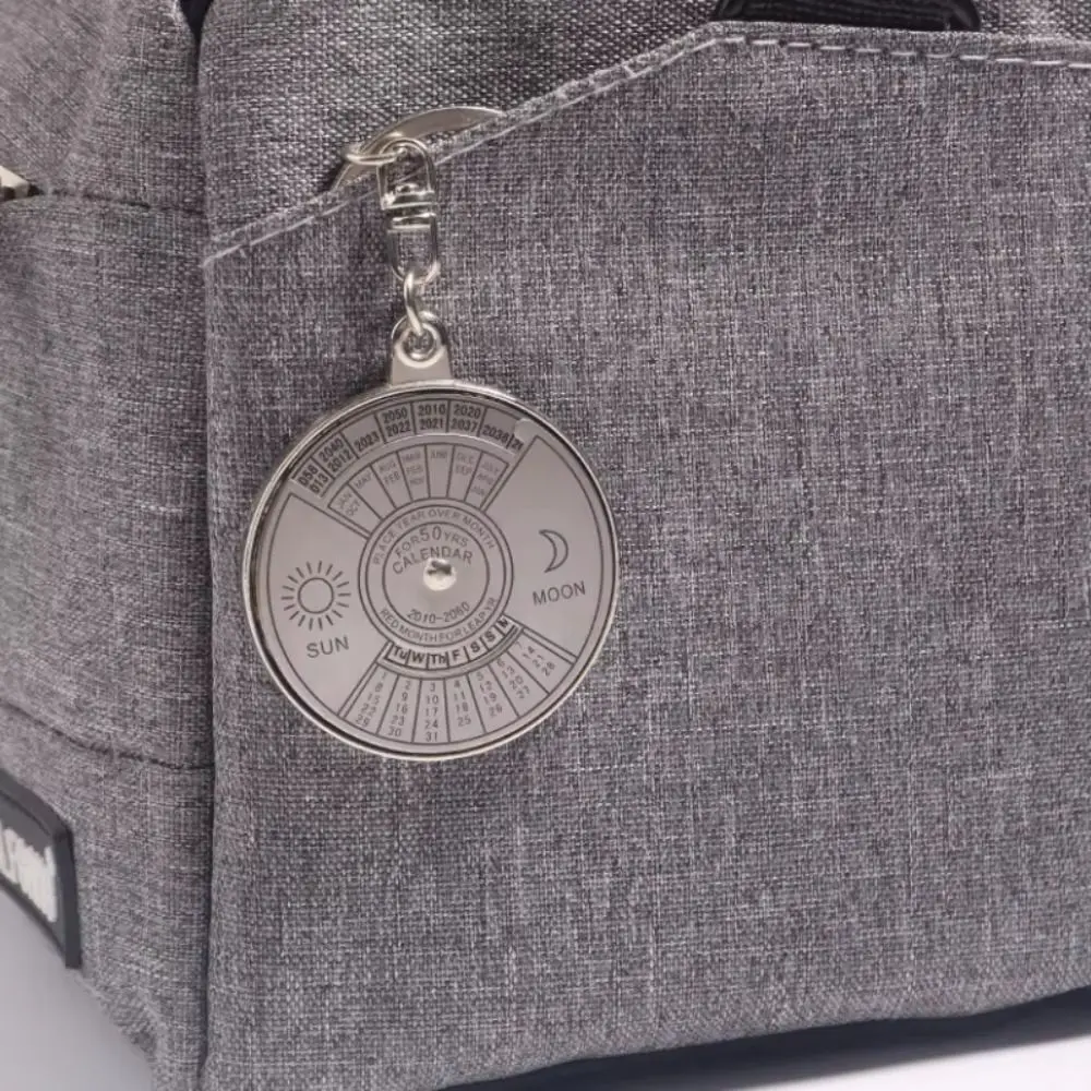 Creativity 50 Years Perpetual Calendar Keychain Silver Alloy Keychain Pendant Exquisite Portable Car Keychain